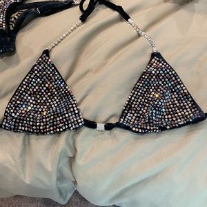 Black velvet with champagne stones bikini competition suit